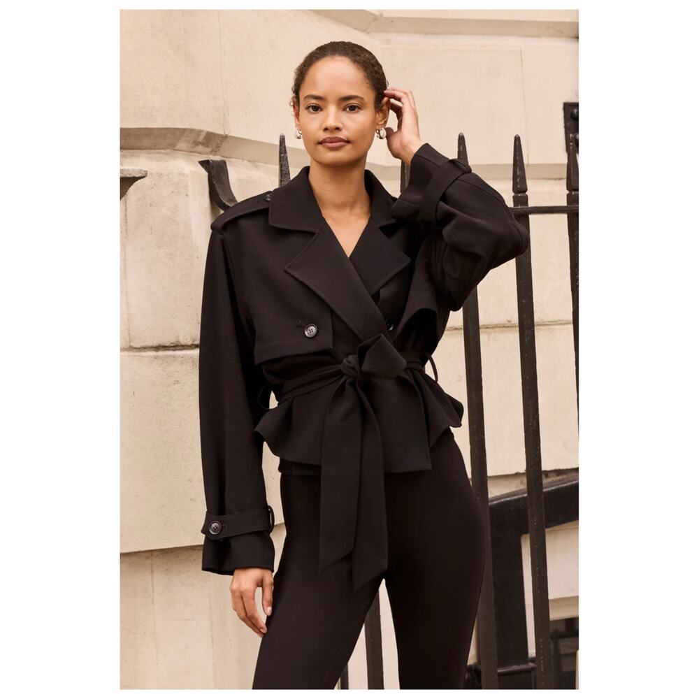 Favorite Daughter The Charles Cropped Trench Coat Elegant Black Womens Jacket XL